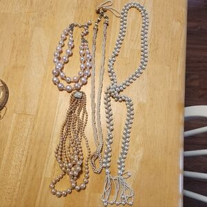 Vintage Lot Necklaces Pearl  White Multi Strand Choker Lariat